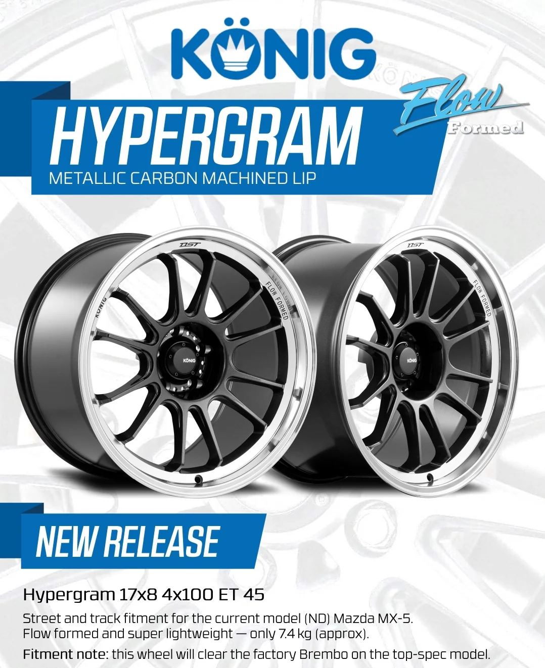 Mazda Australia SPEC Konig Hypergram - Metallic Carbon - 17x7.5 - 4x100 - ET38 - Image 8